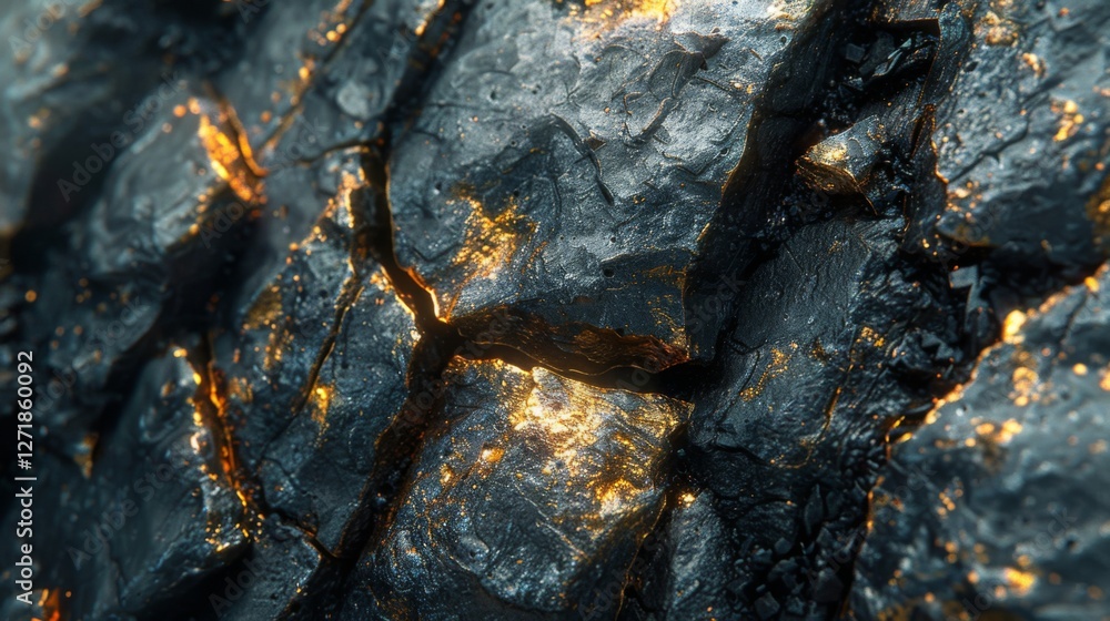 Aufkleber rough stone surface displays intricate textures and glowing cracks, revealing a dramatic contrast be