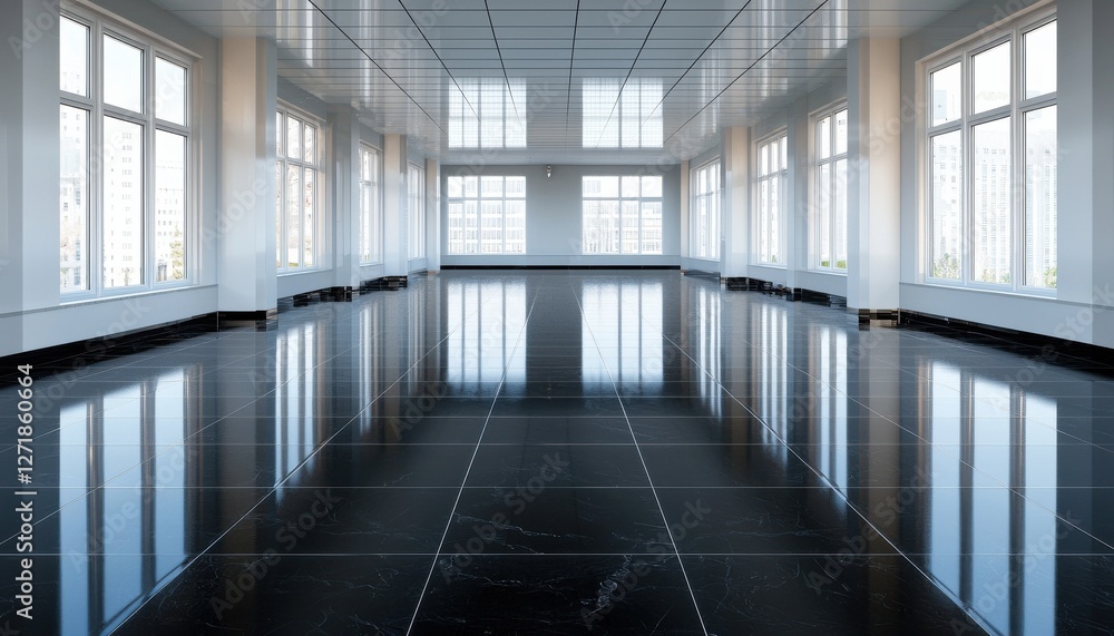 Poster a large, empty room with a lot of windows