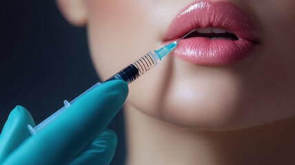 Cosmetic procedure involves a syringe being used to enhance lip volume in a clinical setting