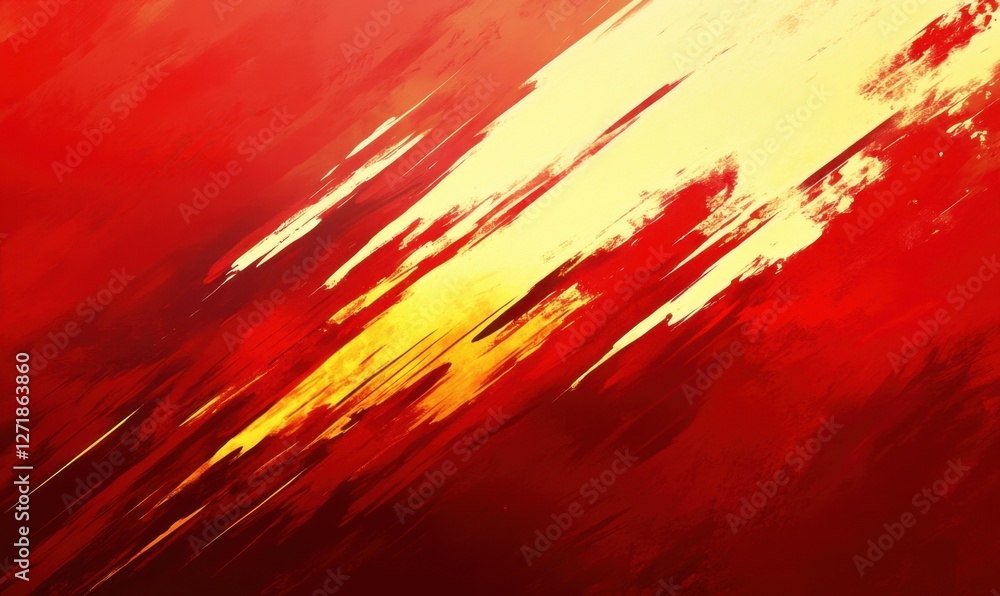Poster abstract dynamic background with vibrant red and yellow brush strokes creating energy