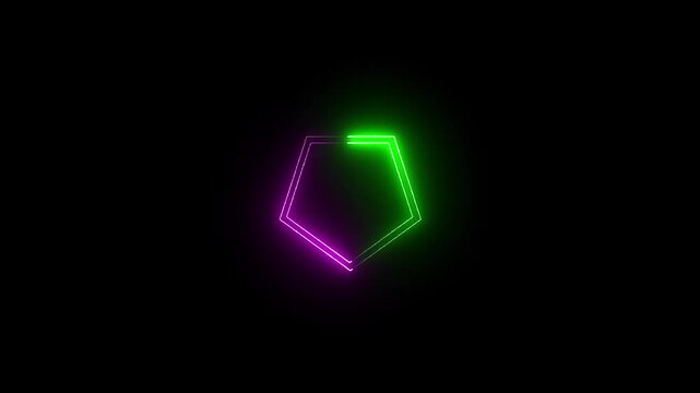A polygon icon typically features a multi-sided geometric shape with straight edges and sharp verticals. Creative neon pink and green colored polygon tunnel animation background
