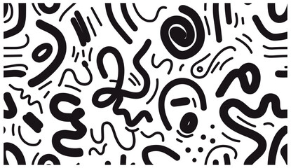 Abstract doodle seamless pattern, vector illustration, creative squiggle color lines, trendy colorful background, artistic design, modern texture, hand-drawn shapes, contemporary art, vibrant decor