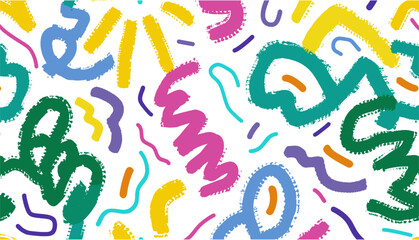 Obraz premium Creative squiggle color lines, abstract doodle seamless pattern, trendy colorful background, vector illustration, stylish print, geometric flow, lively artistic design, dynamic texture, modern decor