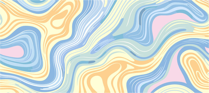 Retro 60s 70s abstract vector, colorful waves horizontal design, pastel color scheme, vintage art style, trendy graphic background, waves in pastel colors, stylish vector background