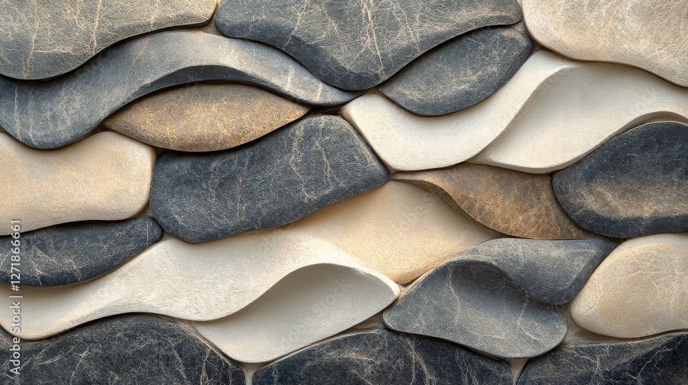 Poster textured stone pattern creates a three dimensional effect in neutral colors