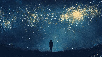 Obraz premium Person looks up at the galaxy in deep contemplation