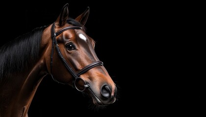 Obraz premium Close-up of a majestic horse's head against a dark background, showcasing its beauty.