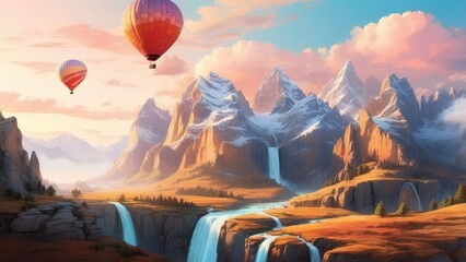 Obraz premium Enchanted Waterfall in a Fantasy Landscape