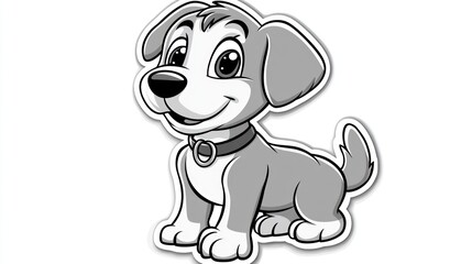 Fototapeta premium Cartoon dog illustration, happy, sitting, digital art, for print or web use