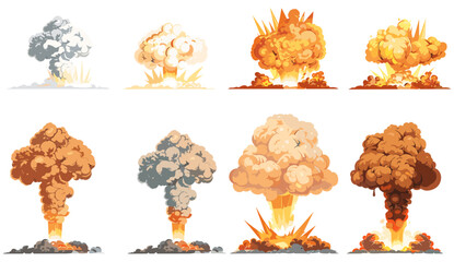Nuclear weapon explosion, atomic bomb explosion, vector illustration, massive blast, fiery explosion, war destruction, transparent PNG background, dangerous explosion, radiation effect,