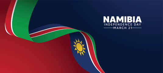 Namibia Independence Day 21 March flag ribbon vector poster