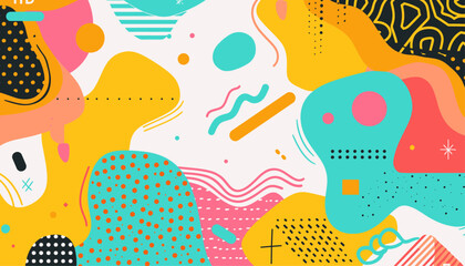 Naklejka premium Abstract background, vector illustration, funky Memphis design, geometric doodle pattern, modern style, trendy graphic, vibrant art, colorful aesthetic, stylish composition, playful shapes