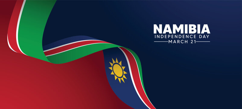 Namibia Independence Day 21 March flag ribbon vector poster