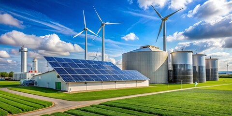 Renewable Energy Landscape with Wind Turbines and Solar Panels