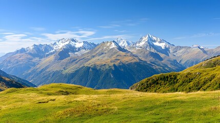 Majestic Snowcapped Mountain Range Under a Clear Blue Sky