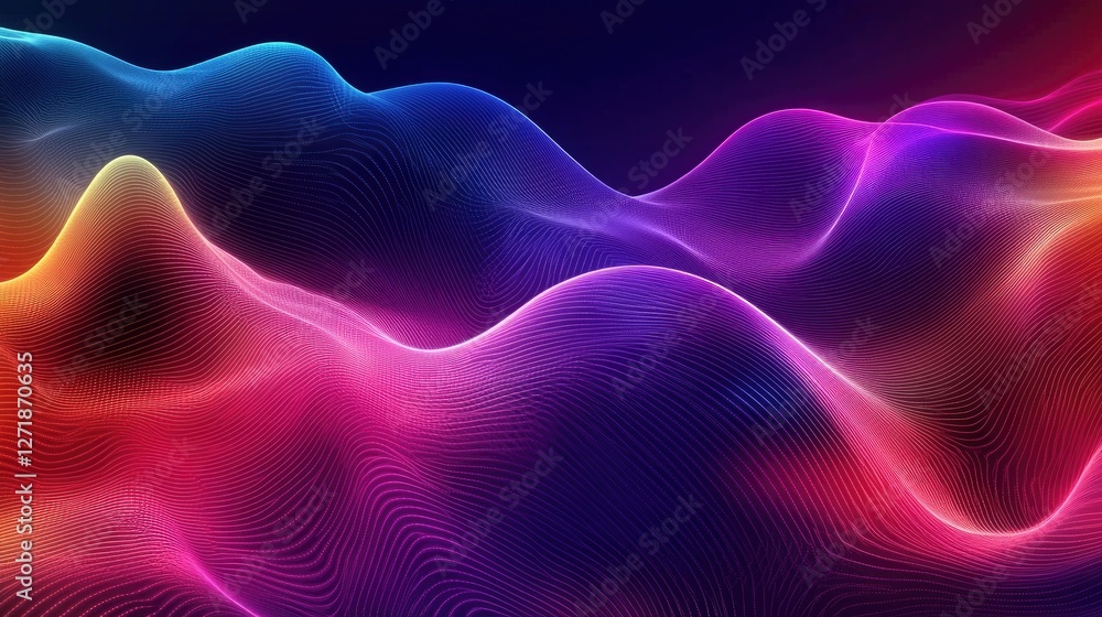 Aufkleber an abstract background with a futuristic feel, combining neon colors and glowing lines against a dar