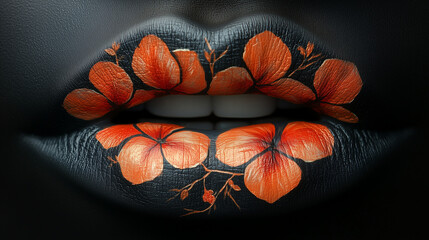 Lips adorned with vibrant flower artwork showcasing intricate floral design and artistic expression