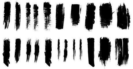 Vector abstract brush strokes, black ink lines, grunge texture, paintbrush strokes, ink smear stains, white background, artistic design