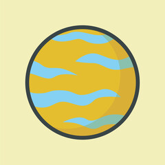 Obraz premium yellow planet with outline flat vector design.