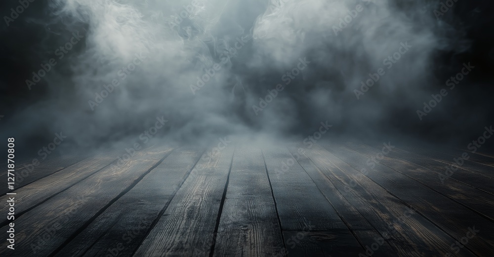 Poster mysterious fog envelops rustic wooden floor creating an enigmatic atmosphere