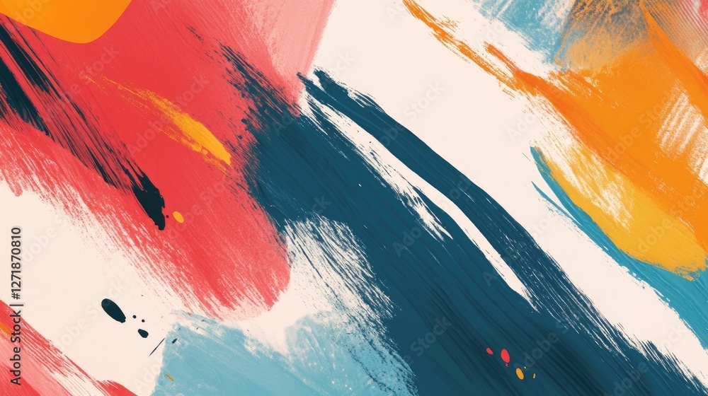Poster an abstract background with a mix of bold splashes and brush strokes in vibrant colors, creating a l