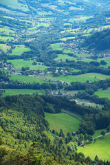 View from Forchat mountain of beautiful valley in French Alps in Geneva lake area, Haute-Savoie,...