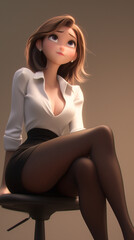 Naklejka premium Elegant animated character seated on a stool in a soft-lit studio setting