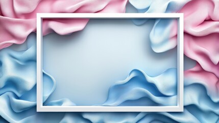 Fototapeta premium Colorful fabric drapes in pink and blue shades frame a blank space for creative design or artistic display