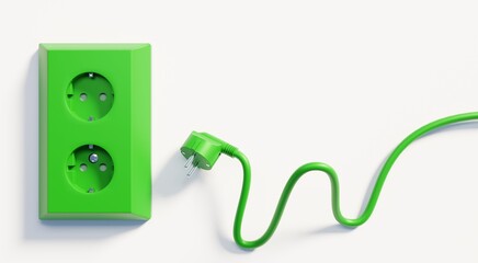 green energy concept. green cable and socket.