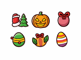 Vibrant Holiday Icon Collection: Christmas, Halloween, Easter