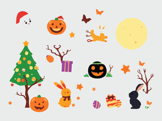 Festive Occasion Vector Graphics: Christmas, Halloween, Easter