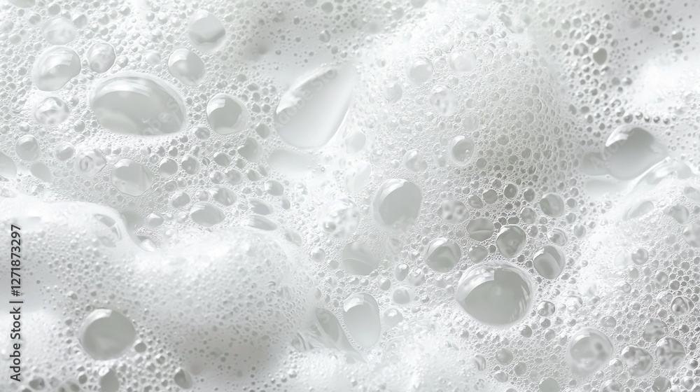 Poster A frothy texture of soap foam fills the space with delicate bubbles and a creamy white surface that exudes freshness and cleanliness, perfect for a relaxing wash experience