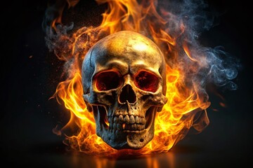 Flaming Skull PNG:  Fiery Skull Image with Transparent Background for Design Projects