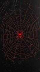 Fototapeta premium Red spider sits menacingly in a web against black background
