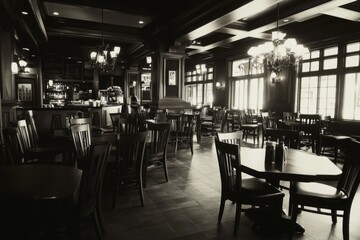 Restaurant interior in monochrome