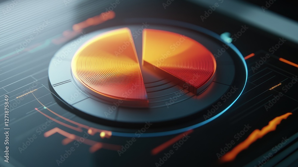 Poster a close-up view of a d pie chart on a computer screen, with interactive segments and detailed data l