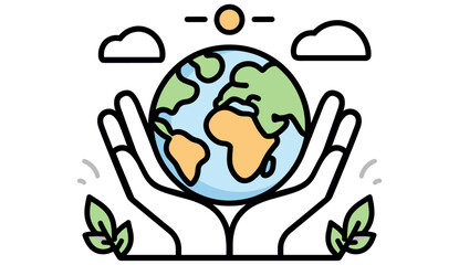 Earth protection vector illustration, environment concept, editable stroke outline icon, isolated on white background, flat design, eco-friendly, sustainability, nature conservation