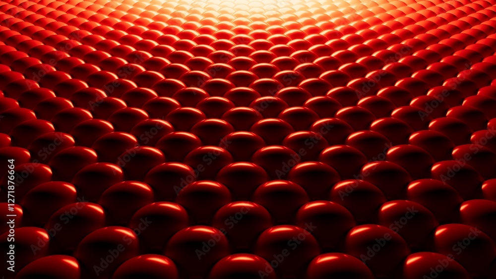 Poster abstract background of glossy red spheres, 3d rendering with light and shadow effect, futuristic tex