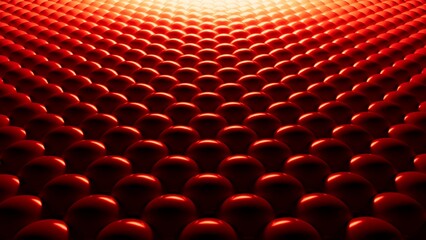 Abstract background of glossy red spheres, 3D rendering with light and shadow effect, futuristic texture, geometric pattern, shiny balls, digital visualization, red volumetric backdrop
