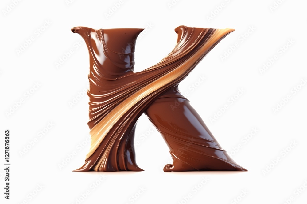 Fototapete letter k designed with flowing cocoa texture isolated on white background