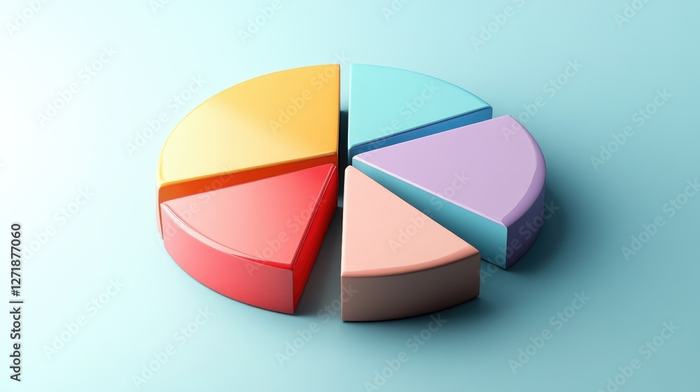 Poster a detailed shot of a d pie chart with labeled segments and a shadow effect, creating a visually appe