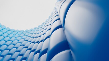 Abstract background with blue volumetric cylinders, futuristic 3D visualization, geometric pattern, perspective composition, minimalist design, modern wallpaper for phone or desktop