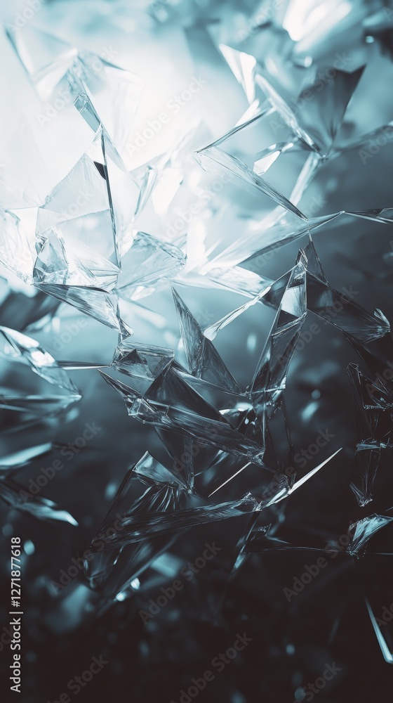 Poster Creating an abstract background filled with crystal particles forms intricate structures, reflecting light and producing a captivating visual effect that enchants the viewer