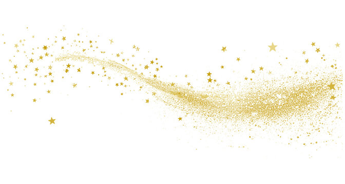 Gold glittering stars, trail dust explosion, glistering gold effect, transparent PNG background, shimmering stars, magical sparkle, fantasy background, cosmic light particles