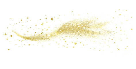 Gold glimmering stars, dust trail, golden explosion effect, transparent background, shimmering glow, sparkling cosmic dust, light trails, starlight explosion, fantasy sparkle © aura studio