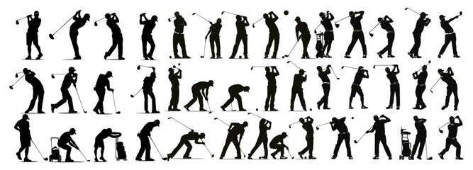 Golfer silhouettes vector, vector collection, golf players illustration, sports design, golf swing art, silhouette vector, golf illustrations, sports graphics, vector artwork, golf art.