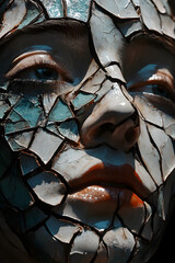 A woman's face made of broken porcelain