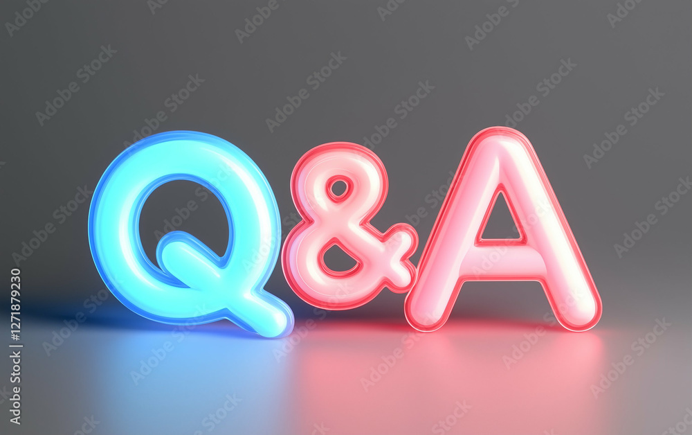Poster q and a text graphic. q&a letters in blue and red color with neon effect. q and a concept