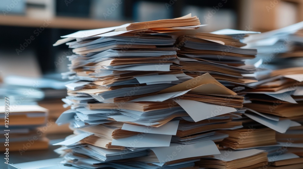 Poster a pile of papers stacked on top of each other