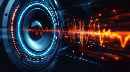 A dynamic image of a car speaker with sound waves or vibrations illustrated around it, conveying the power and clarity of the audio system.